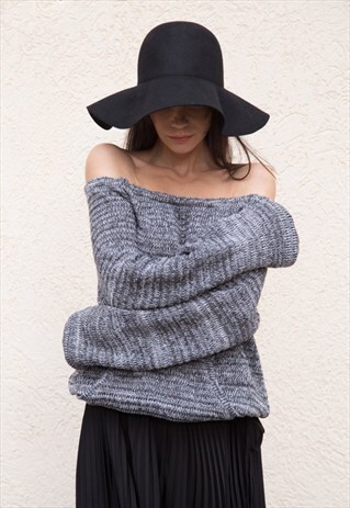 OFF SHOULDER SWEATER/KNITWEAR/LOOSE SIZE/ASYMMETRICAL /F1553