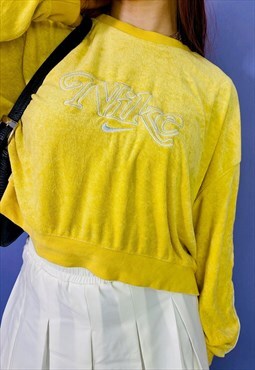 Vintage Nike Yellow Velvet Embroidered Sweatshirt