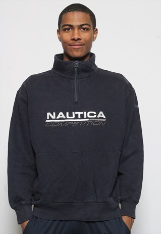 VINTAGE NAUTICA SPELLOUT 1/4 ZIP SWEATSHIRT NAVY BLUE