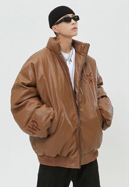 Faux leather bomber jacket Kanye varsity in brown
