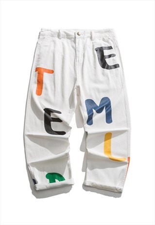 KALODIS CASUAL LOOSE GRAFFITI LETTER CARGO TROUSERS Y2K