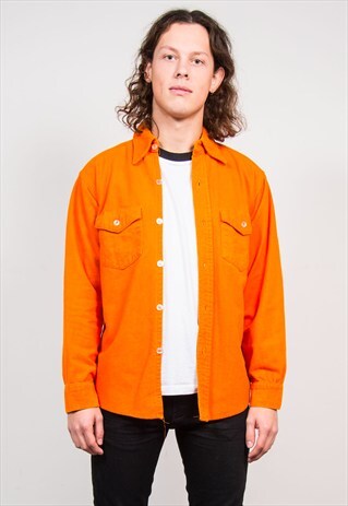 VINTAGE 90'S BRIGHT ORANGE THICK FLANNEL SHIRT
