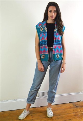 90S VINTAGE COLOURFUL INCA PATTERN KNIT CARDIGAN