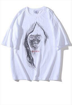 Woman print t-shirt Y2K graffiti not trend tee in white