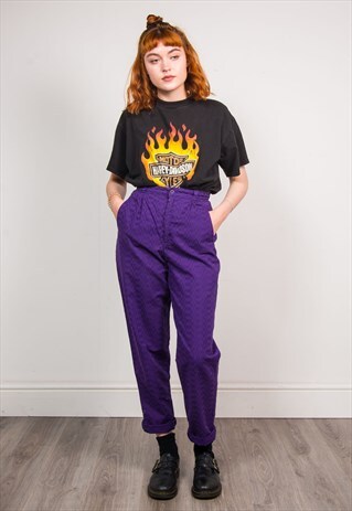 90'S VINTAGE PURPLE SMART HIGH WAIST TAPERED TROUSERS
