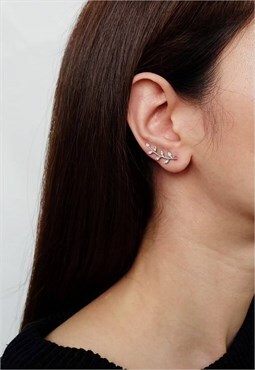 CZ Leaf Climber Earrings Women Sterling Silver Earrings