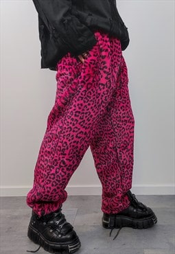 Leopard faux fur joggers rave pants animal print joggers