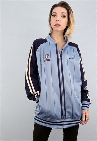 VINTAGE 90S OVERSIZED LOTTO TRACK TOP BLUE STRIPE