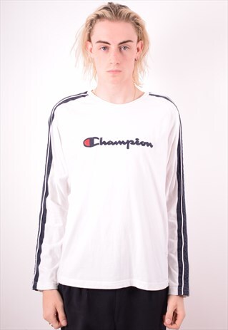 CHAMPION MENS VINTAGE TOP LONG SLEEVE LARGE WHITE 90S