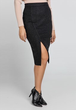 Black Faux Mouflon Pencil Skirt
