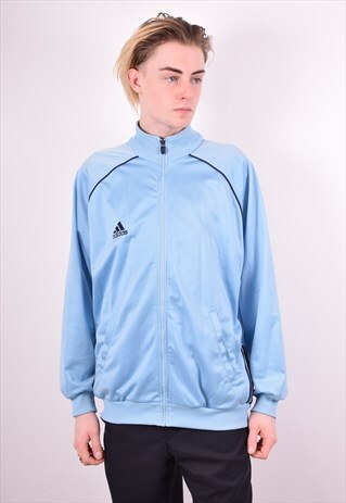 ADIDAS MENS VINTAGE TRACKSUIT TOP JACKET LARGE BLUE 90S