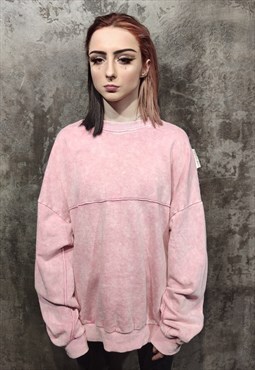 Drop shoulder faded sweatshirt retro fit stitch y2k top pink