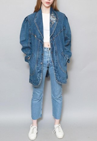 VINTAGE 1990'S OVERSIZED EMBROIDERED DENIM JACKET