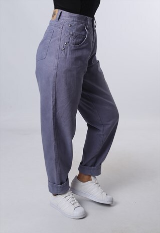 HIGH WAISTED DENIM JEANS TAPERED LEG VINTAGE UK 10 (CJCJ)