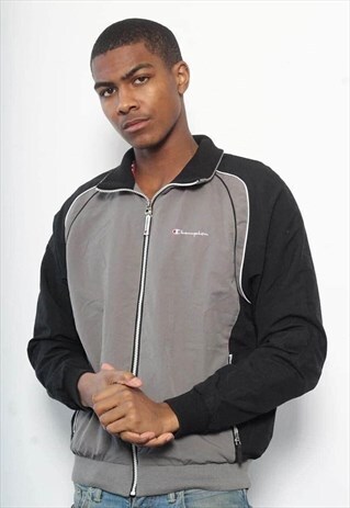 VINTAGE CHAMPION TRACK JACKET GREY AND BLACK