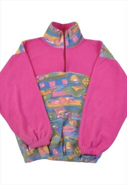 Vintage Fleece 1/4 Zip Retro Pattern Pink Ladies Small
