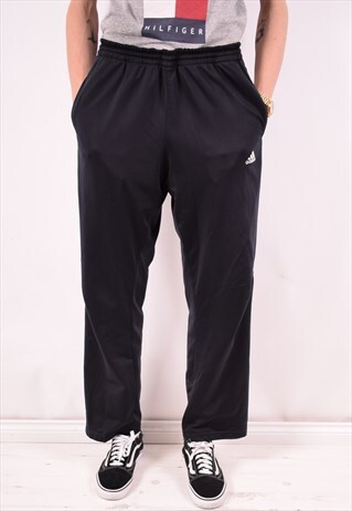 ADIDAS MENS VINTAGE TRACKSUIT TROUSERS LARGE BLACK 90S