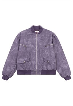 Faux leather bomber tie-dye racing jacket gradient punk coat