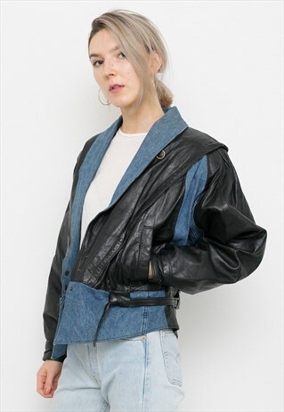LEATHER AND DENIM BIKER JACKET