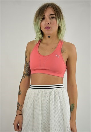 VINTAGE 90S PUMA CROPPED SPORTS TOP IN BRIGHT CORAL UK10