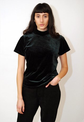 VELVET MOCK TURTLENECK (L) VINTAGE 90S TOP SHIRT SLIM FIT