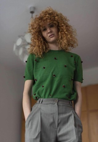 Y2K D&G KNIT TOP - VINTAGE SHORT SLEEVE SWEATER WITH ROSES