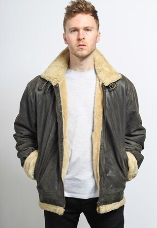 VINTAGE LEATHER AVIATOR FLEECE JACKET