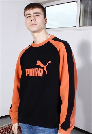 VINTAGE PUMA BLACK AND ORANGE EMBROIDERED SWEATSHIRT