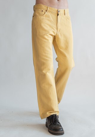 VINTAGE 80S PASTEL YELLOW JEANS IN STRAIGHT FIT