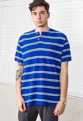VINTAGE RALPH LAUREN HENLEY T-SHIRT LOGO 90S L 9.3