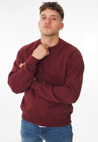 VINTAGE CHAMPION SWEATSHIRT EMBROIDERED LOGO RED