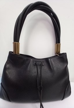 90's Vintage Shoulder Bag Black Leather 
