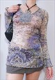 VINTAGE Y2K PURPLE RETRO BOHO MESH TOP