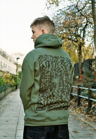 MILITARY GREEN HOODIE WITH PRINTED 'THE END IS NEAR' DESIGN