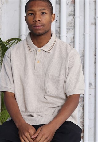 VINTAGE POLO RALPH LAUREN TEXTURED POLO SHIRT BEIGE