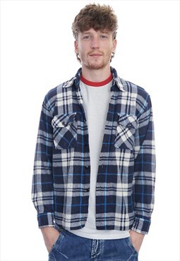 Vintage Likas Navy Check Fleece Flannel Shirt
