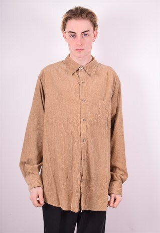 MENS VINTAGE CORDUROY SHIRT XXL BEIGE 90'S