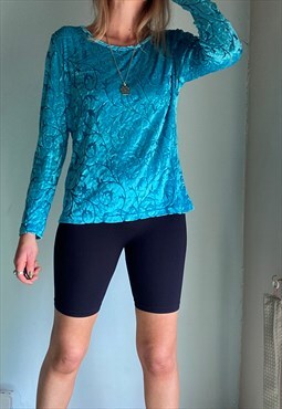 Vintage Bright Turquoise Blue Velvet Top