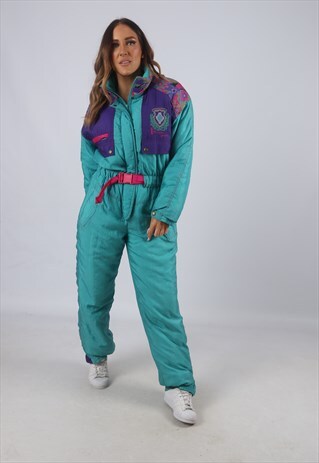 VINTAGE ETHNIQUE SPORTS FULL SKI SUIT SNOW UK 10 - 12 (K5X)
