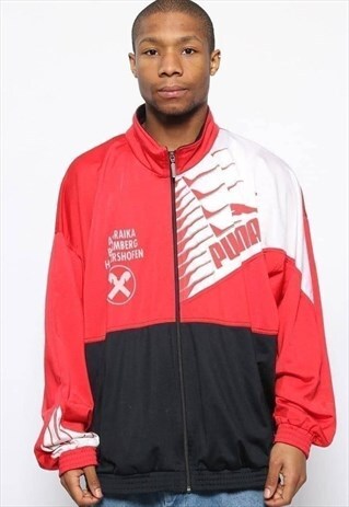 VINTAGE PUMA LOGO TRACK JACKET BLACK RED