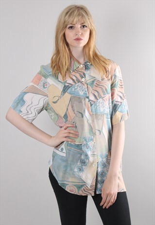 VINTAGE 80S CRAZY PATTERN SHORT SLEEVE SHIRT
