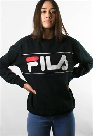 FILA 1990S ROUND NECK BLACK SWEATER/ JUMPER, S