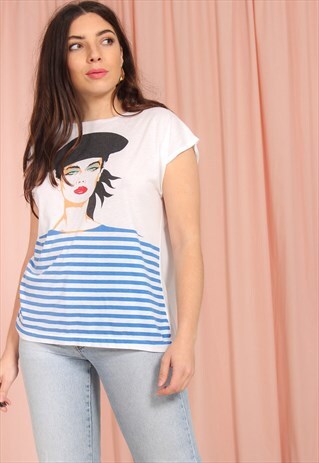 VINTAGE 80S OVERSIZED T-SHIRT IN FRENCH PRINT