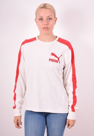 PUMA WOMENS VINTAGE TOP LONG SLEEVE MEDIUM WHITE 90S