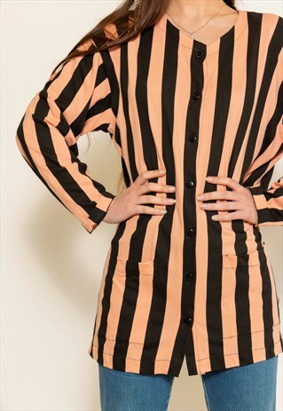 VINTAGE 90'S PEACH AND BLACK STRIPED BLOUSE