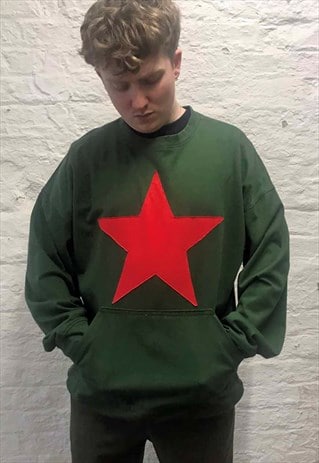 GREEN COTTON STAR JUMPER WITH FRONT POCKET