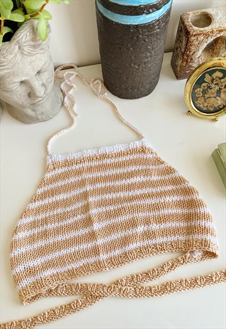 70S STYLE HAUTE BOHEME NUDE FESTIVAL CROCHET HALTER CROP TOP