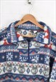 VINTAGE FLEECE 1/4 ZIP 80S PATTERN BLUE/RED LARGE