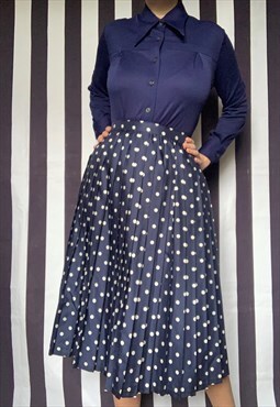 Vintage 80s navy pleated midi skirt