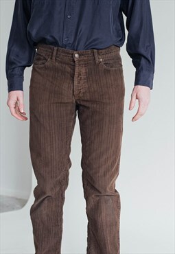 Vintage Y2k Brown Stripe Bootcut Men Denim Trousers W33